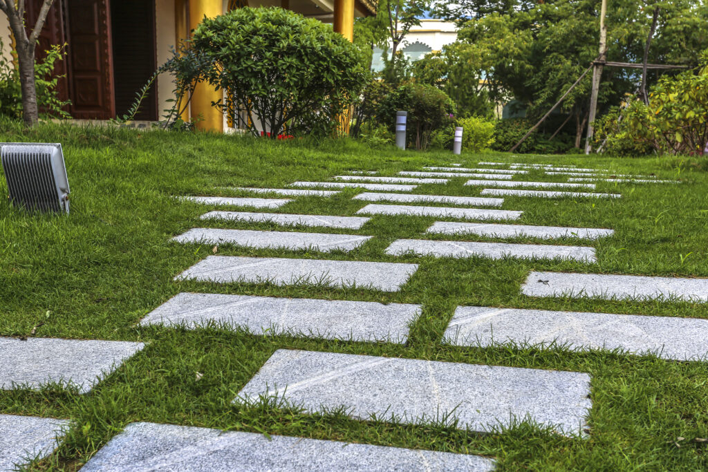 deck tiles on grass