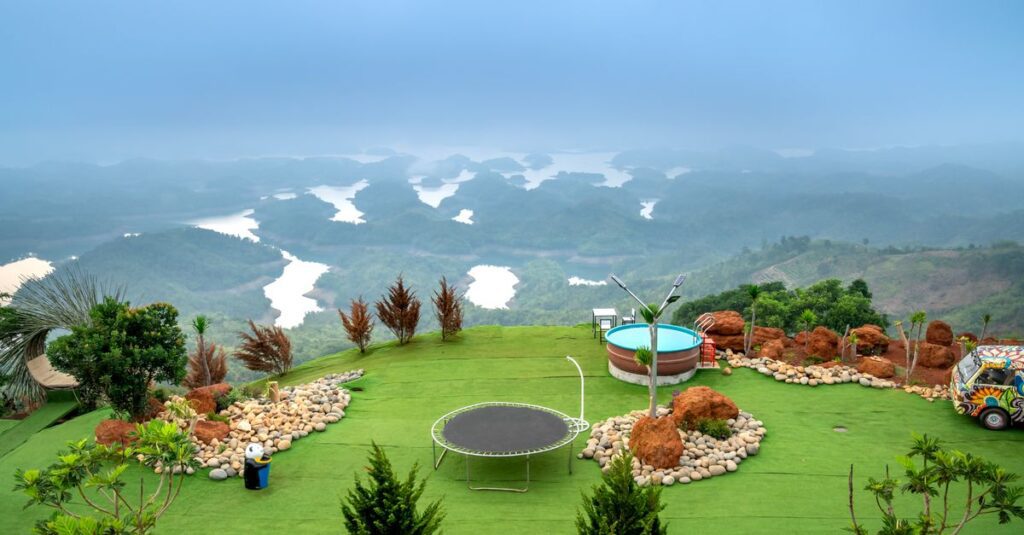 Artificial turf maintenance: a neat artificial grass lawn in a backyard